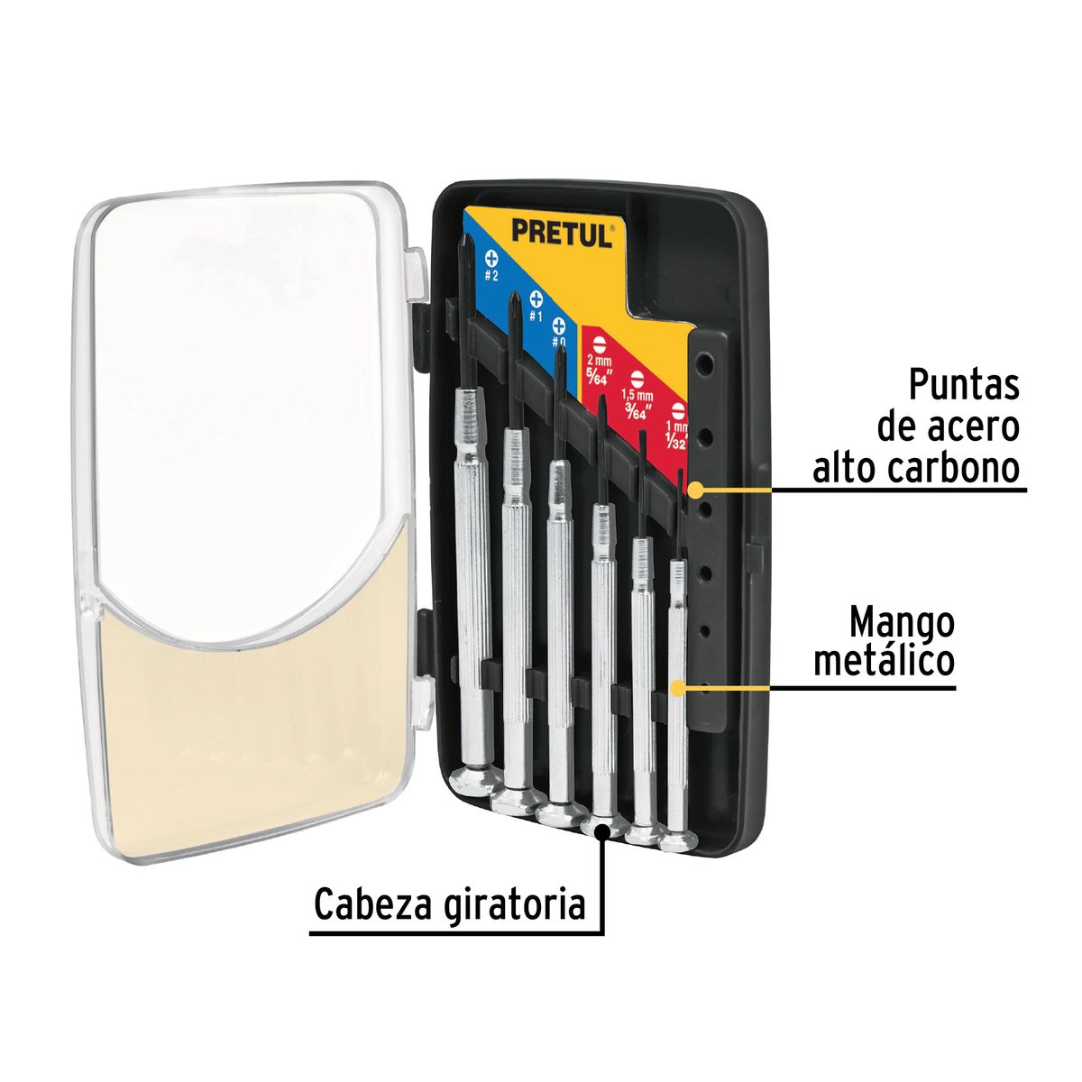 PRETUL - Juego con 6 desarmadores de precisión mango metálico, Pretul