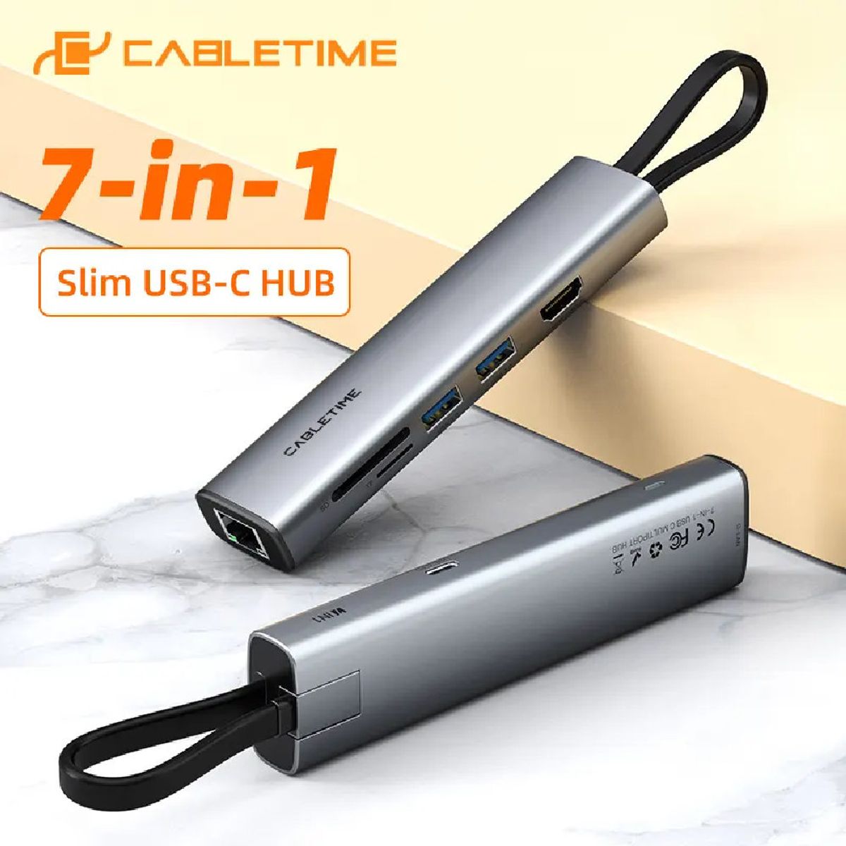 GENERICO - Adaptador Hub de USB-C a HDMI USB-A SD TF PD RJ45  CABLETIME CB23G