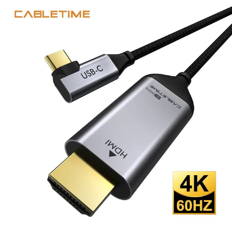 GENERICO - Cable USB-C 90º  macho a HDMI macho 4K 60Hz  1.8M  CABLETIME  CC11K