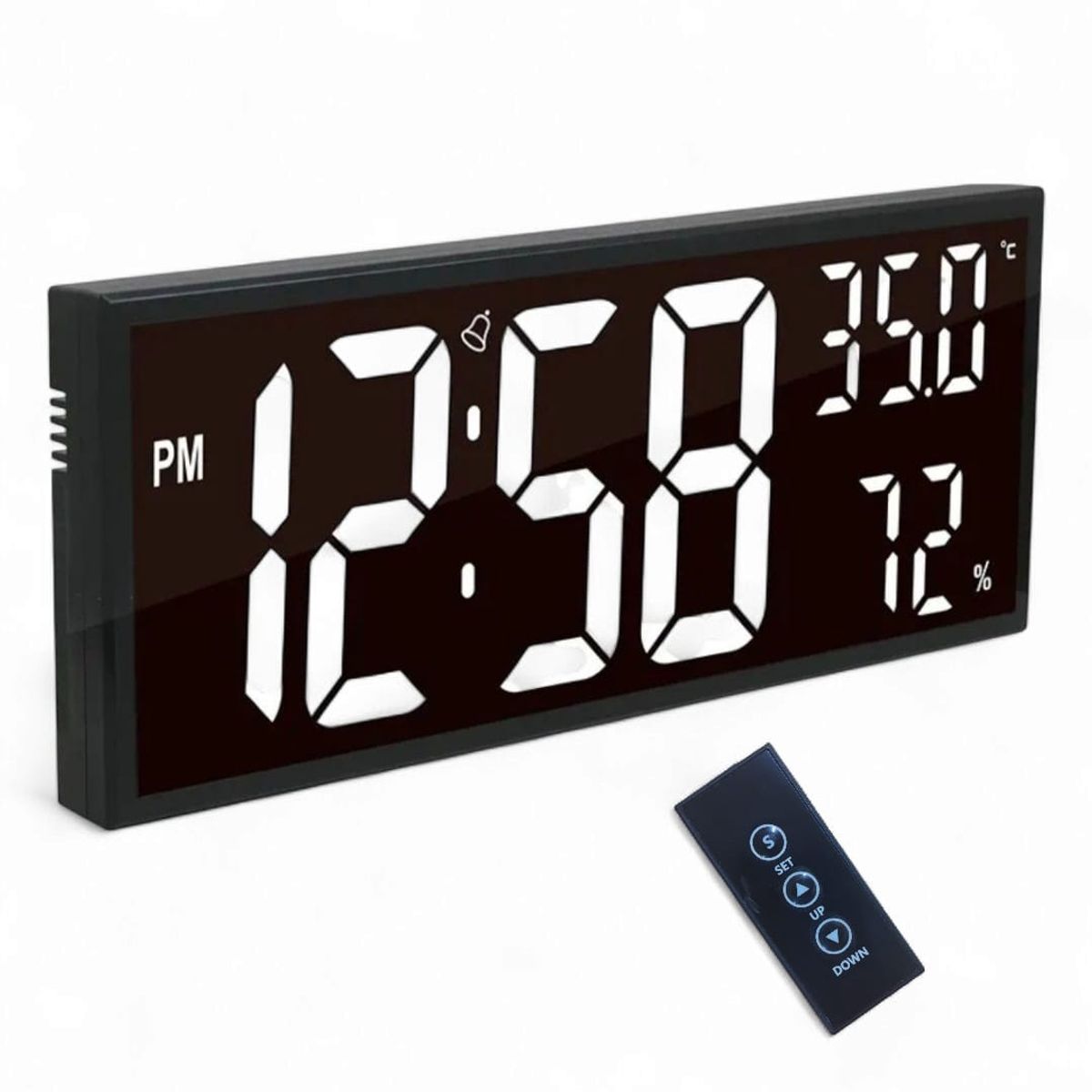 GENERICO - Reloj Digital de pared 41x17cm con Control remoto Humedad y Temperatura