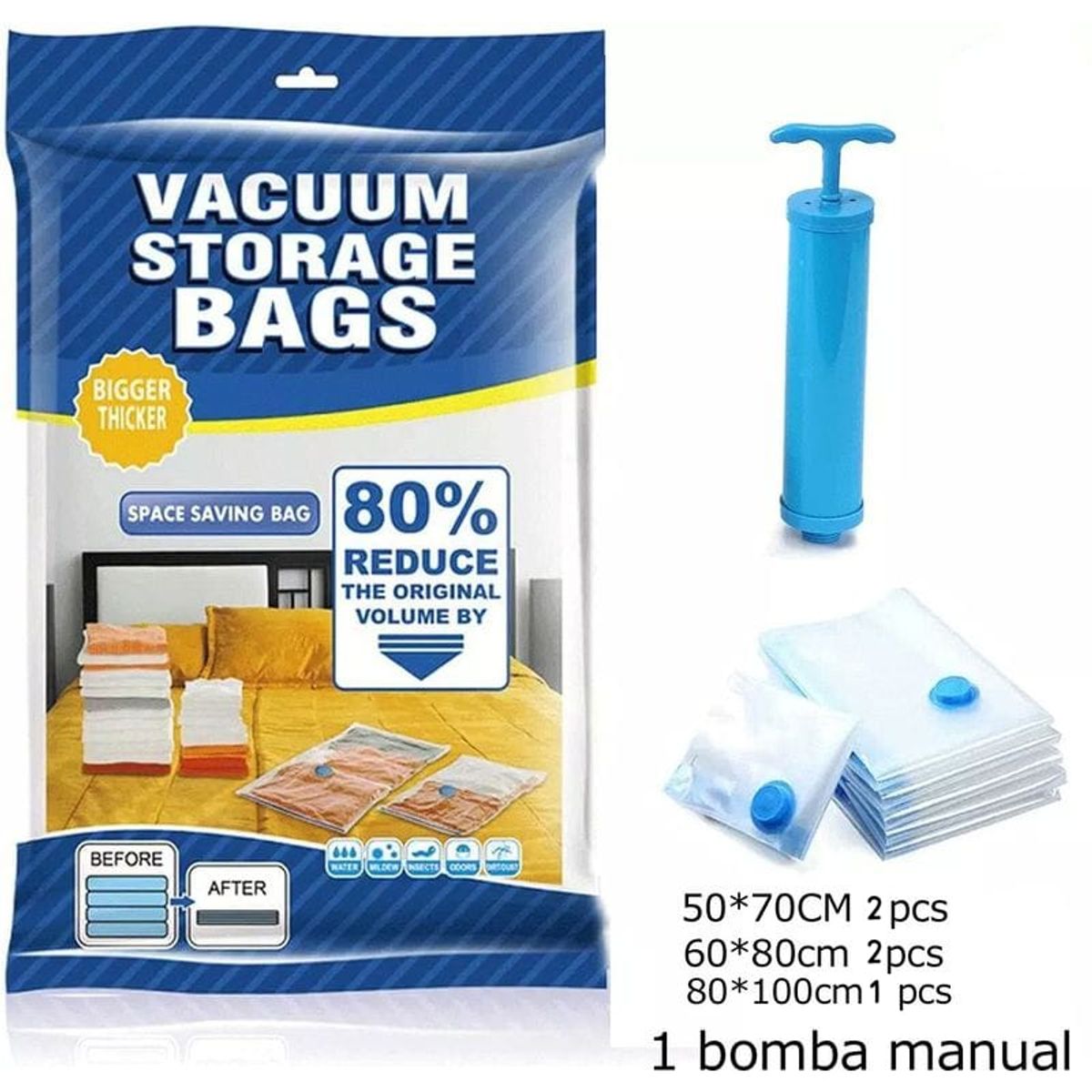 GENERICO - SET X5 BOLSAS DE VACÍO PARA ROPA CON SUCCIONADOR