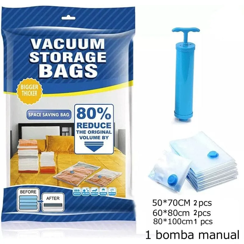 GENERICO - SET X5 BOLSAS DE VACÍO PARA ROPA CON SUCCIONADOR