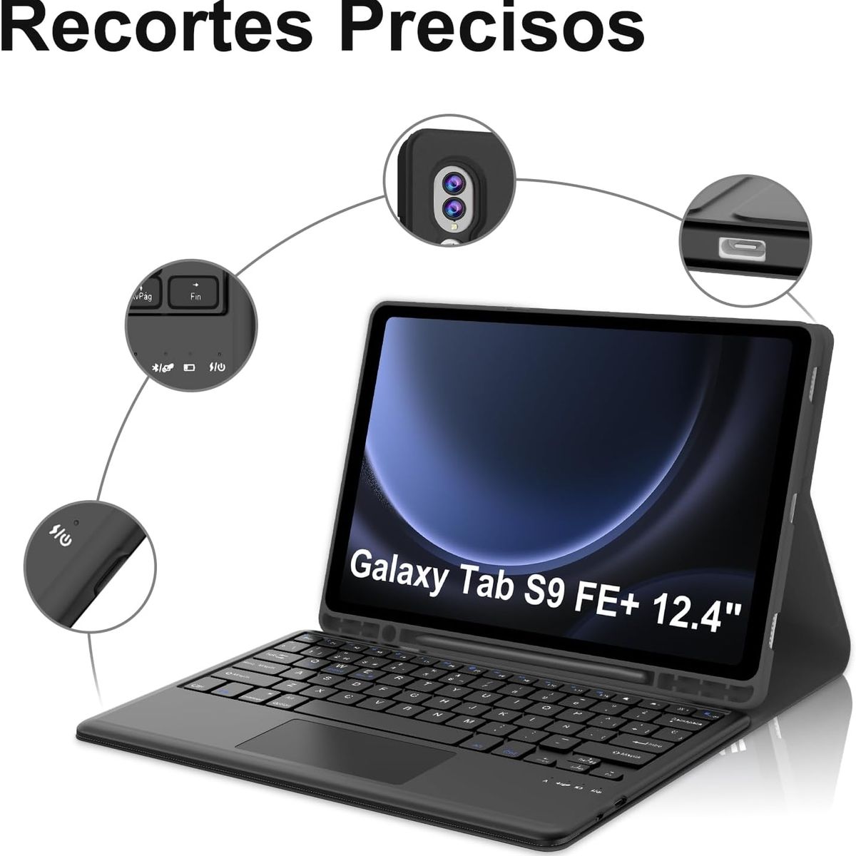 GENERICO - Funda Con Teclado Bluetooth Para Samsung S9 FE PLUS 12.4 " - NEGRO