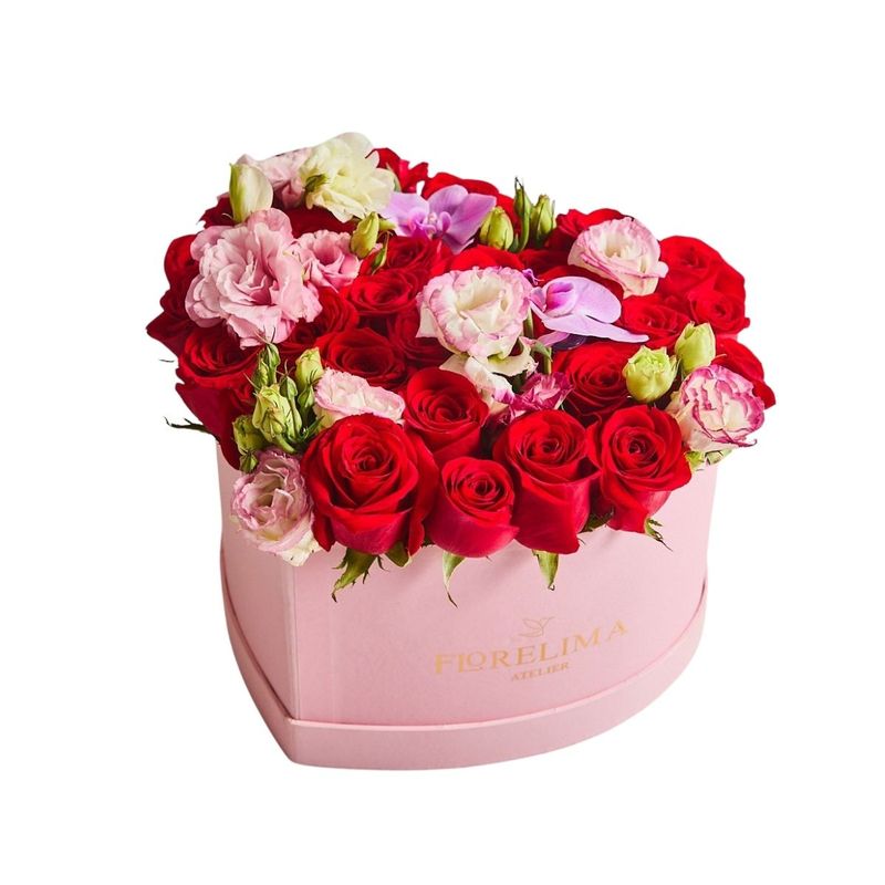 GENERICO - Corazón de pasión rosas rojas y lisianthus