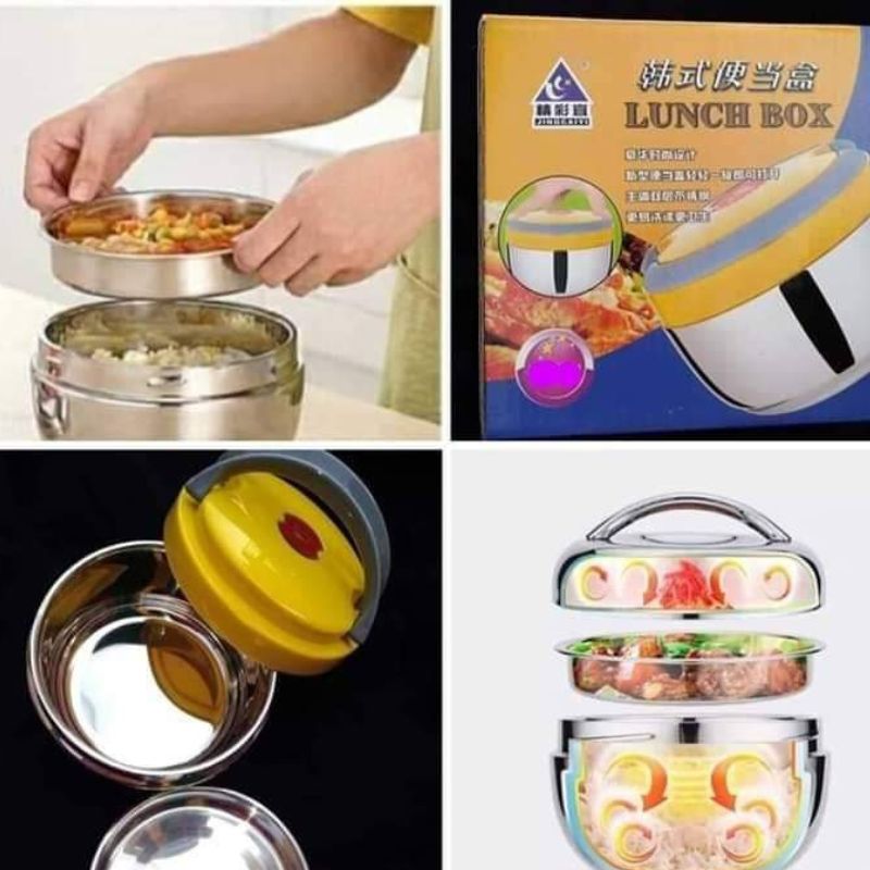 GENERICO - Lonchera Táper Térmico de 2 Niveles de Acero Inoxidable 1200ml