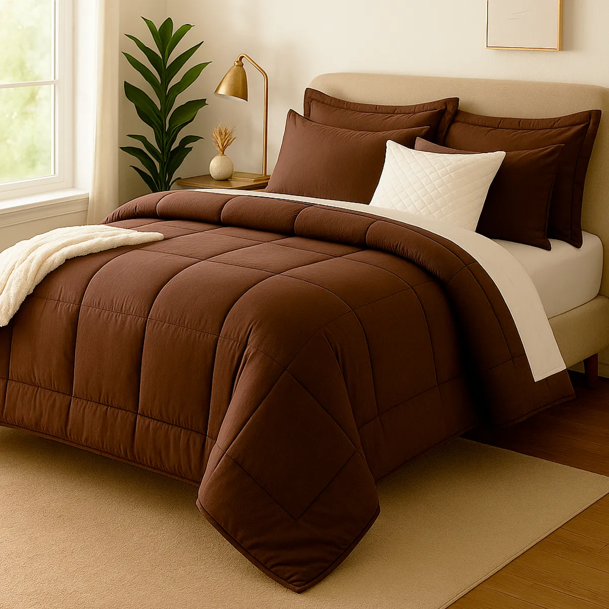 GENERICO - EDREDON 2 PLAZAS PERU PIMA MARRON SEPIA + FUNDAS DE ALMOHADA PROMO