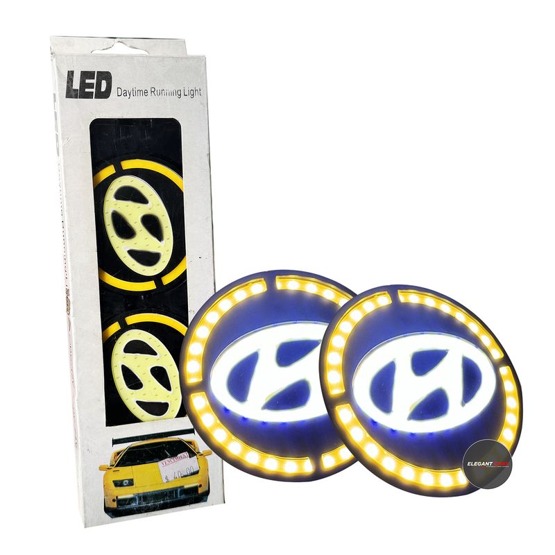 GENERICO - Logo LED Hyundai Blanco + Ámbar – 2 Funciones 12V Auto y Camioneta