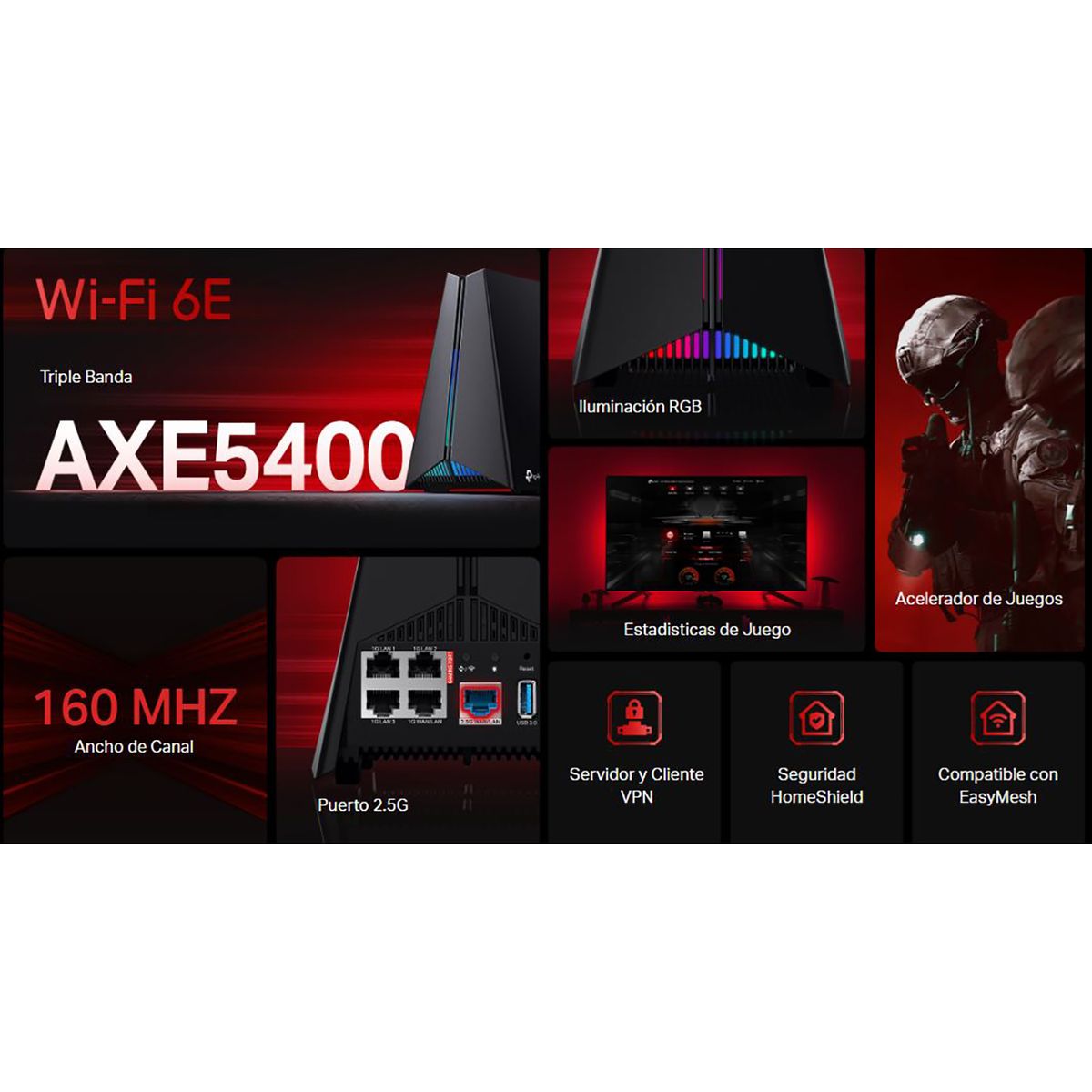 TP LINK - TP-LINK Router Archer GXE75 Gaming Tri-Band Wi-Fi 6E AXE5400 EasyMesh