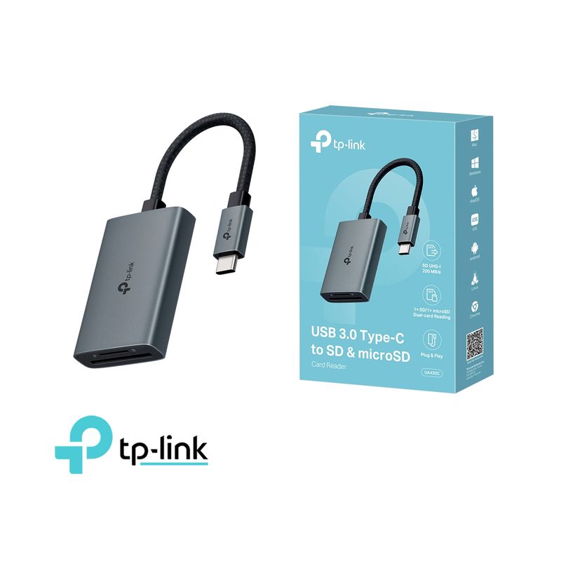 TP LINK - TP-LINK UA430C Lector de tarjetas USB 3.0 Tipo-C a SD y microSD 3.0