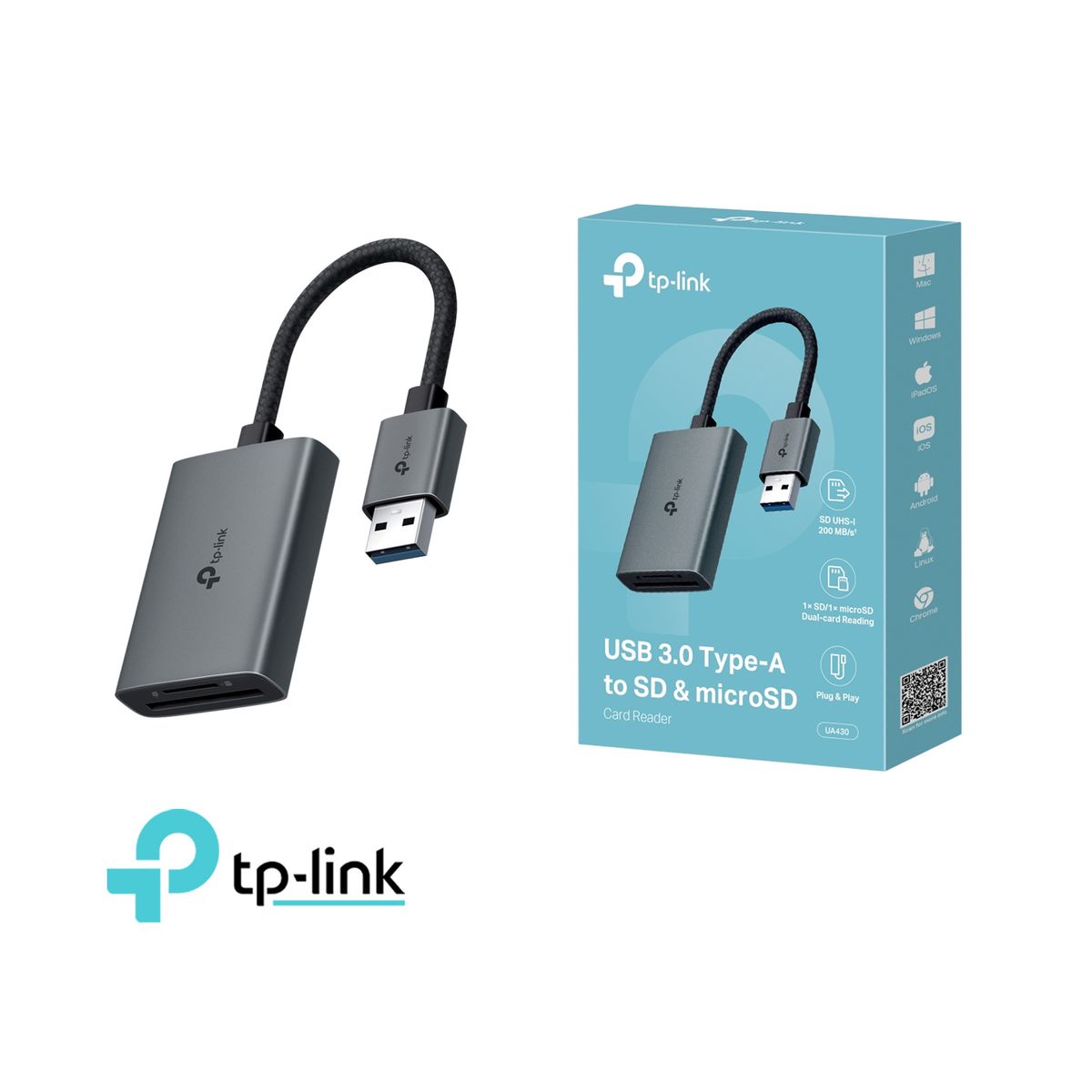 TP LINK - TP-LINK UA430 USB 3.0 Tipo-A a SD y microSD 3.0 Lector de tarjetas