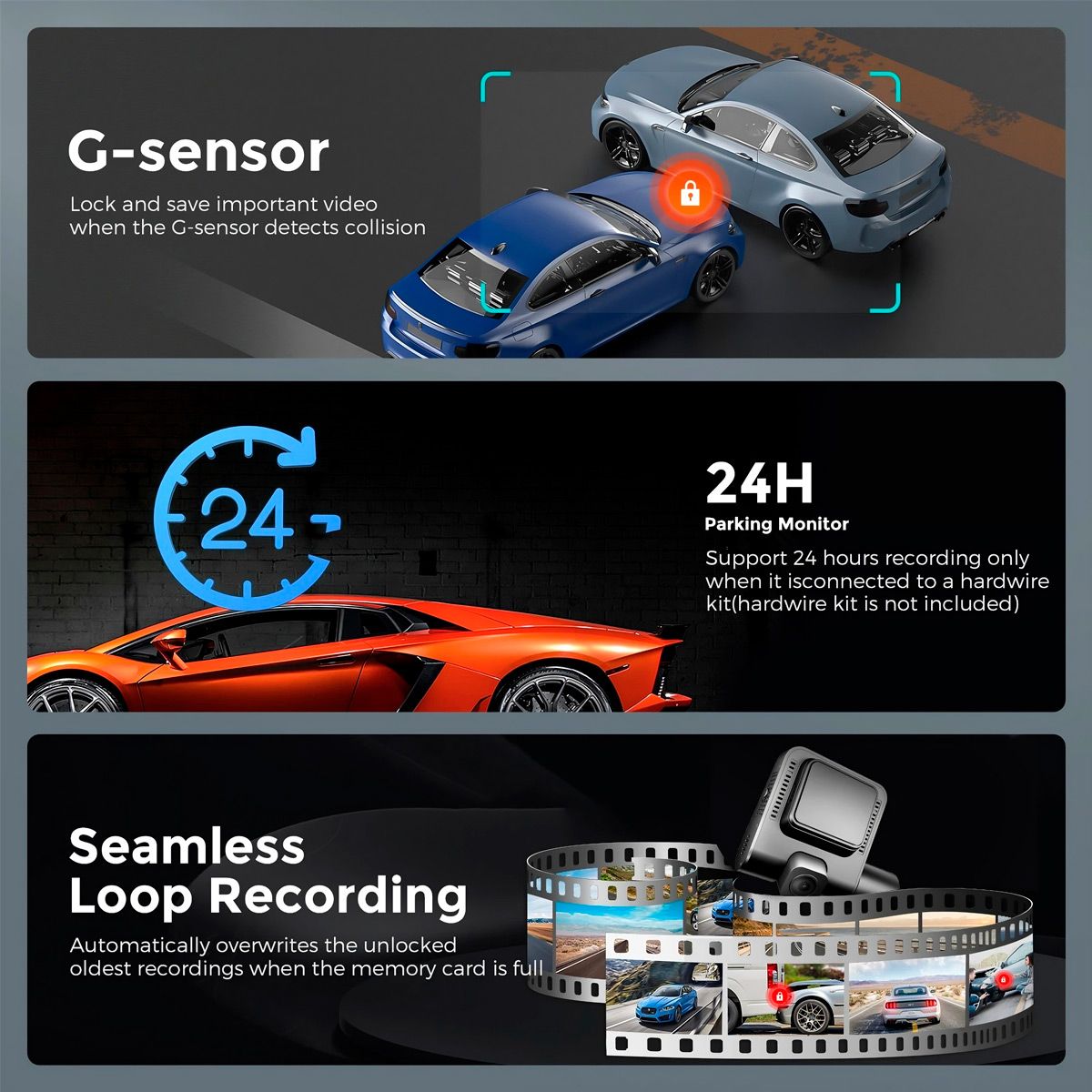 GENERICO - Azdome Dash Cam V600-3CH Cámara Para Automóvil Full Hd