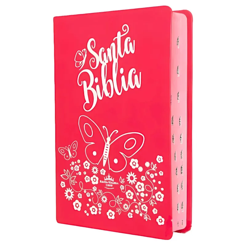 GENERICO - Biblia Rosada con mariposas plateadas