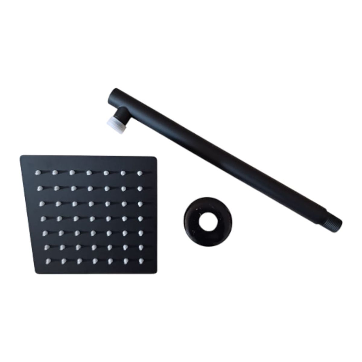 APACHE - Cabezal Ducha Acero Negro Mate Cuadrado ultra plano 15x15cm con Brazo de 30cm Recto