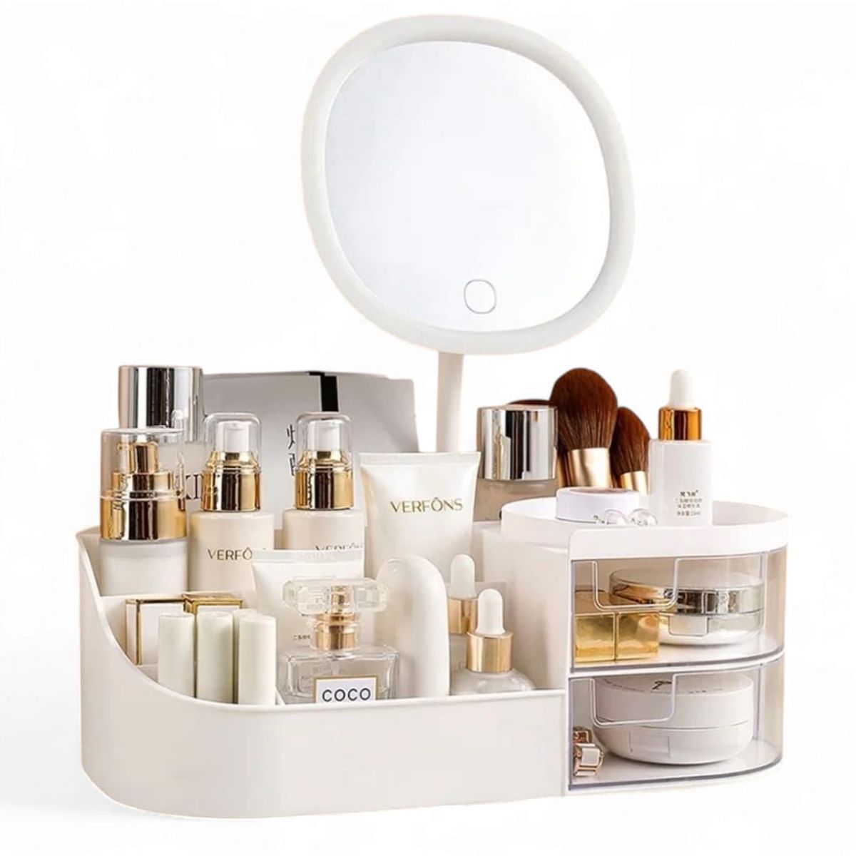 GENERICO - Multifuncional Organizador Cosmético Con Espejo Y Cajón Color Blanco