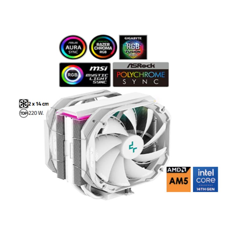 DEEPCOOL - Disipador Por Aire AS500PLUS WH 2 x 14 cm.220 W.ALTURA: 164mm DEEPCOOL