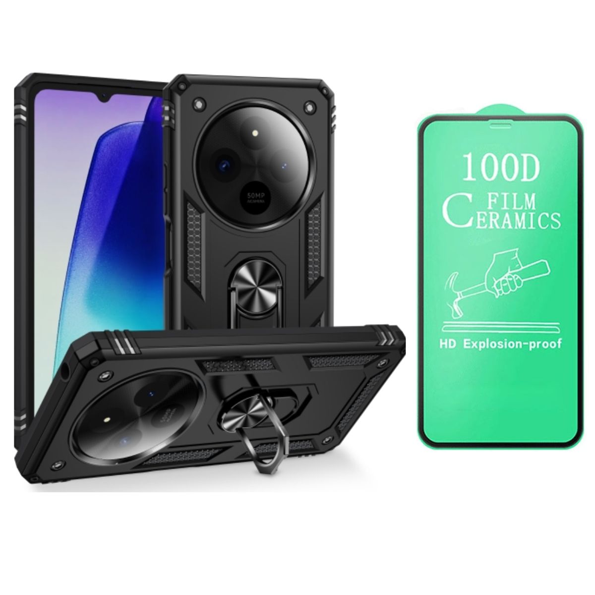 CASE - CASE ARMADURA PARA REDMI A3 + MICA CERAMICA HD - NEGRO