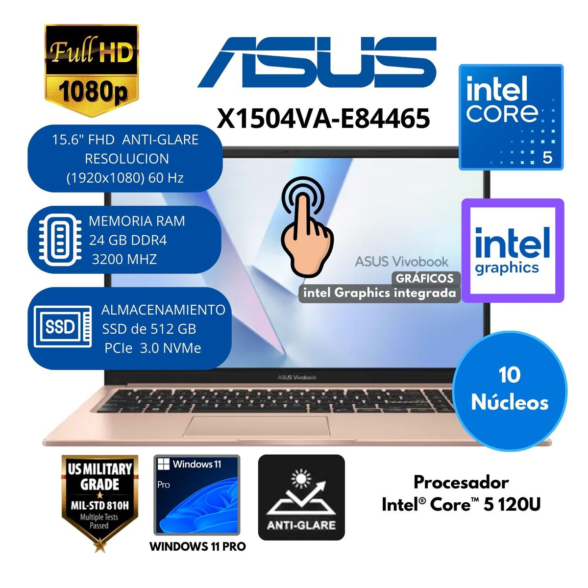 ASUS - Laptop ASUS Vivobook Intel Core 5 (X1504VA-E84465) RAM 24 GB SSD 512 GB 15.6" FHD Windows 11 PRO