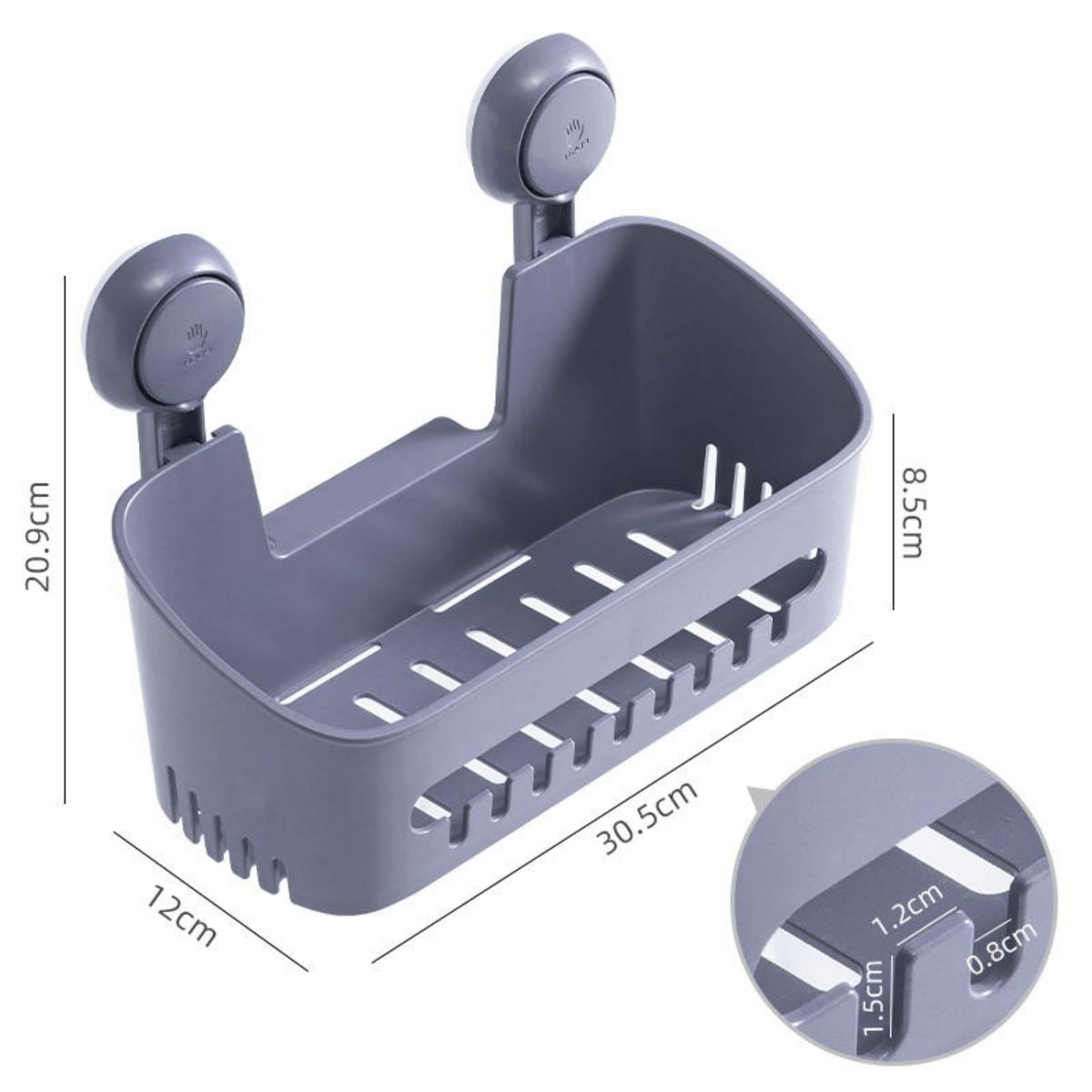 GENERICO - Organizador rectangular con ventosas de succión al vacío - gris