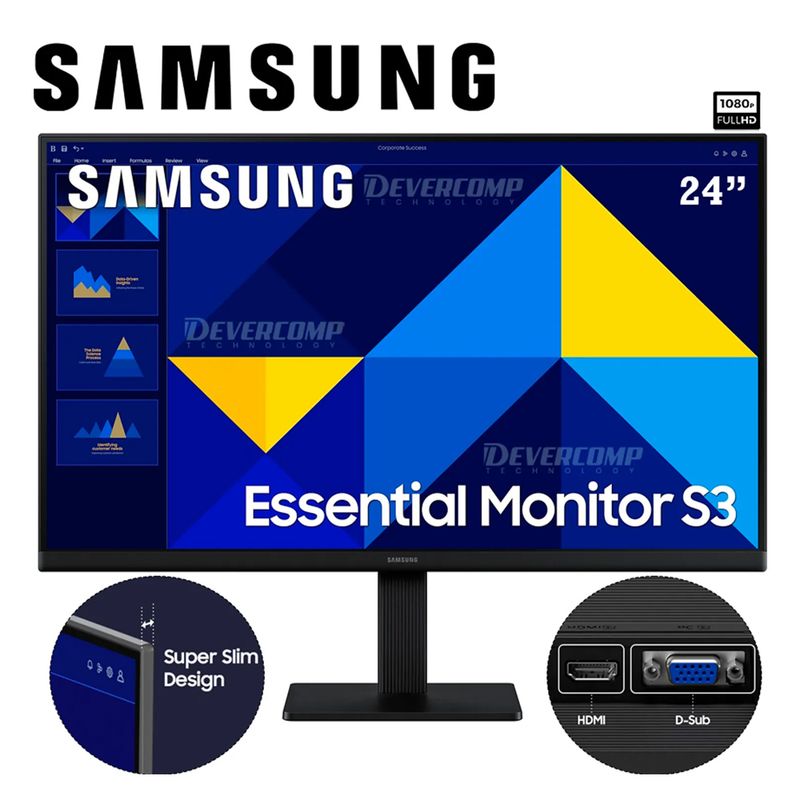 SAMSUNG - Monitor Samsung LS24D300GALXPE 24 5MS 100HZ FHD HDMI VGA