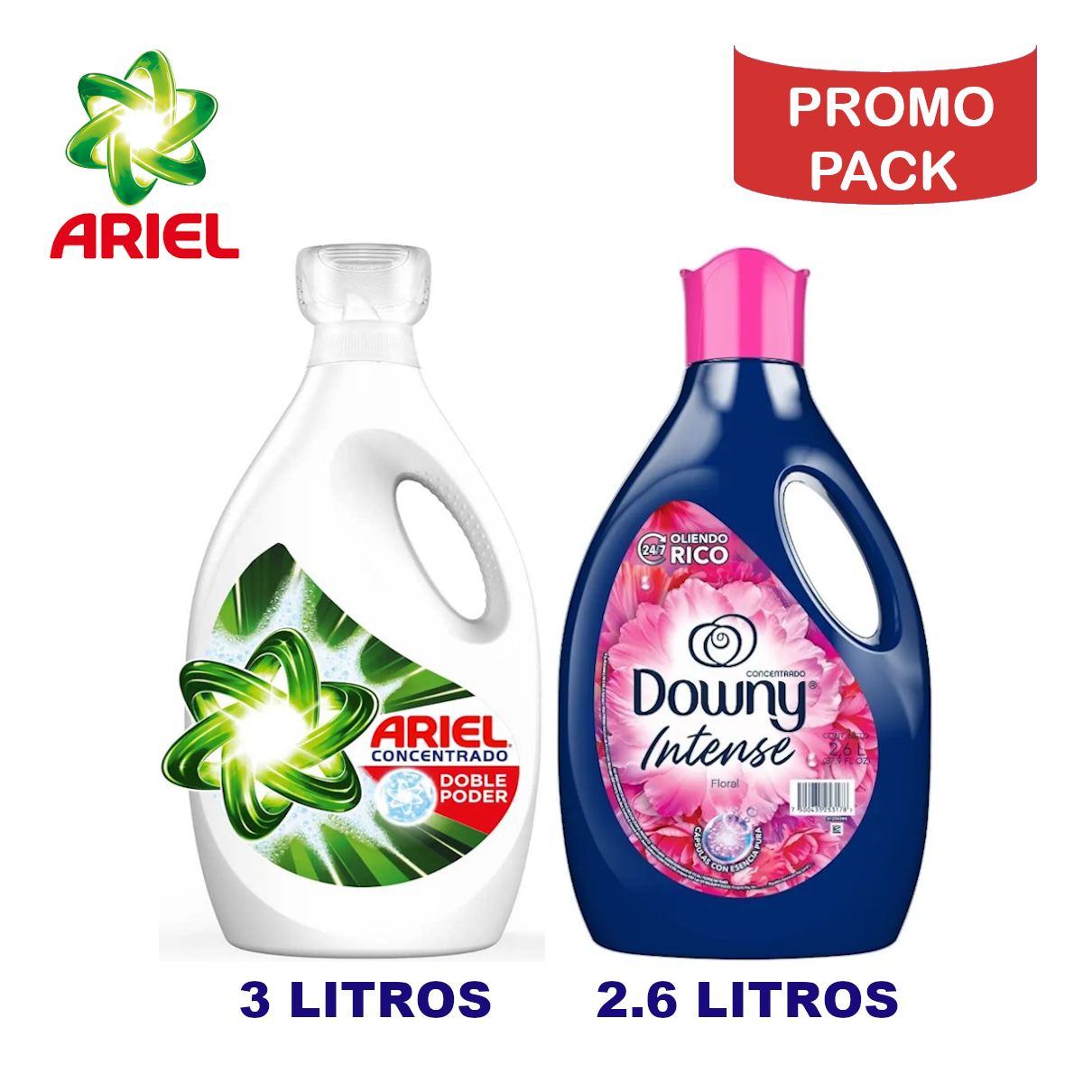 ARIEL - Detergente 3 LT ARIEL + Suavizante 2.6 LT DOWNY. PROMO PACK