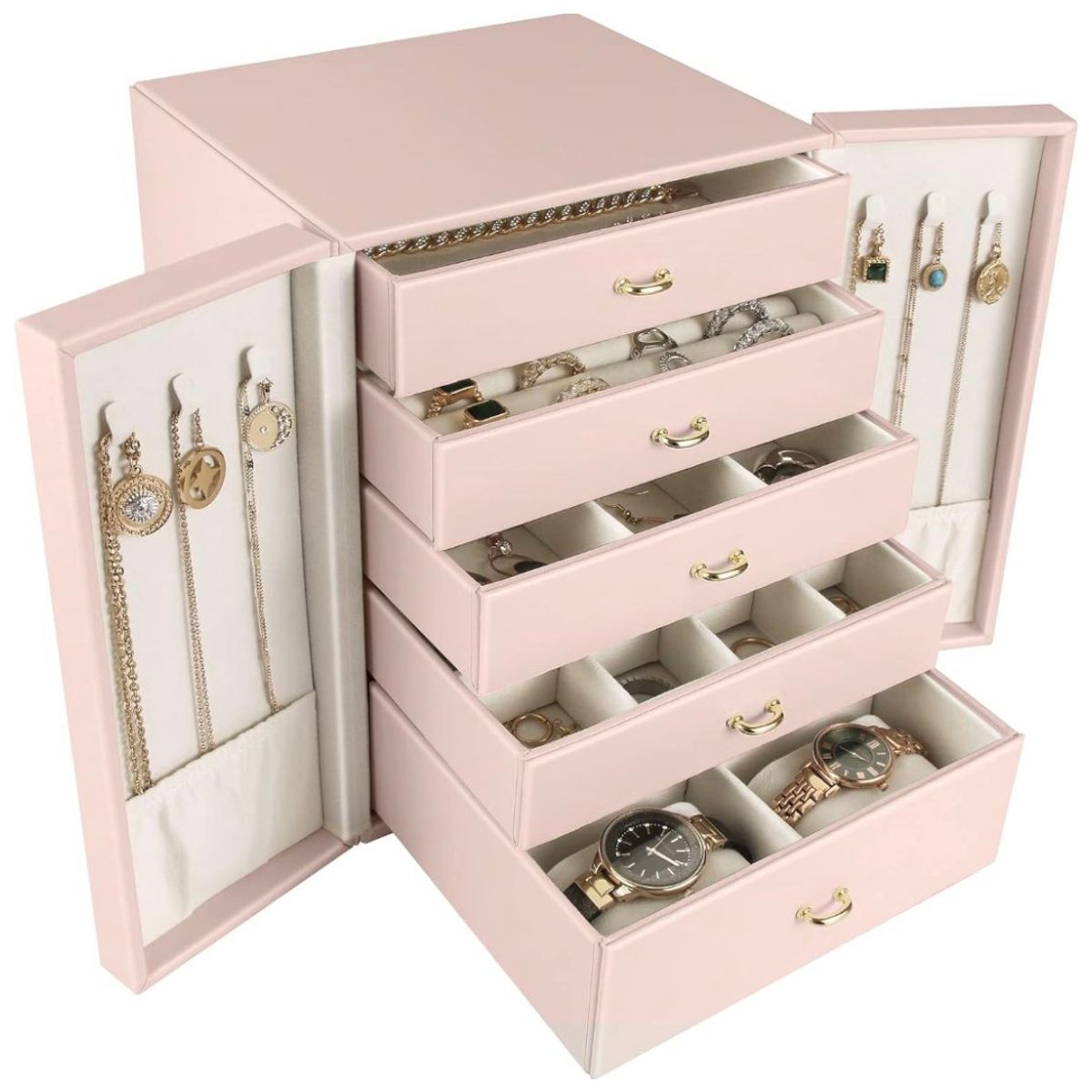 GENERICO - Joyero Grande de Cinco Capas PU Organizador de Joyas de 5 Niveles