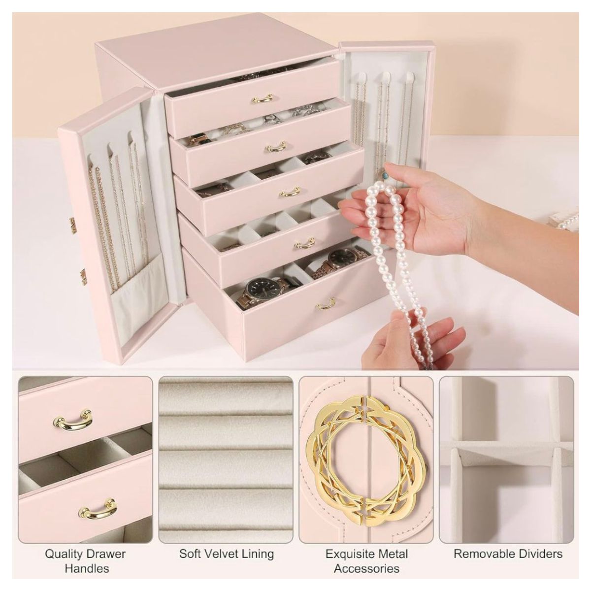 GENERICO - Joyero Grande de Cinco Capas PU Organizador de Joyas de 5 Niveles