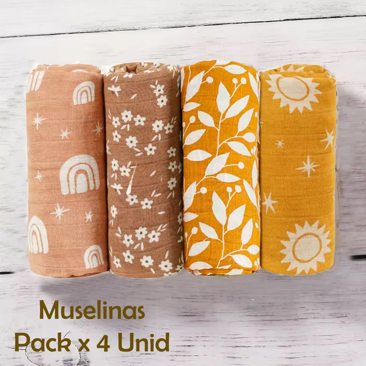 GENERICO - Manta Muselina para Bebé Algodón y Bambú Pack x 4 Unidades