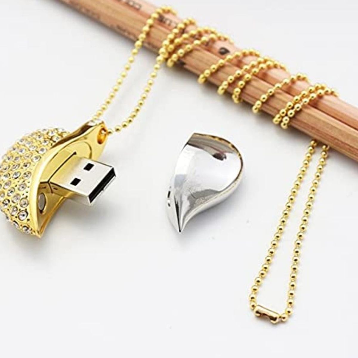 GENERICO - Memoria USB 128GB Dorado con Cristales