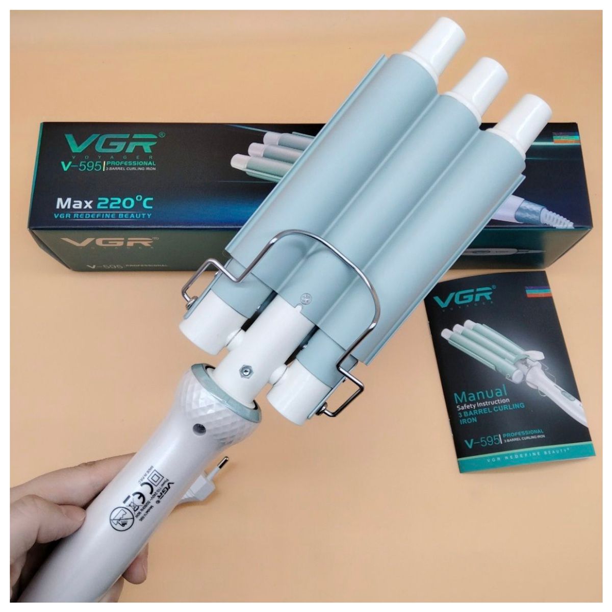 GENERICO - VGR-Rizador profesional de pelo con alta temperatura de 3 tubos