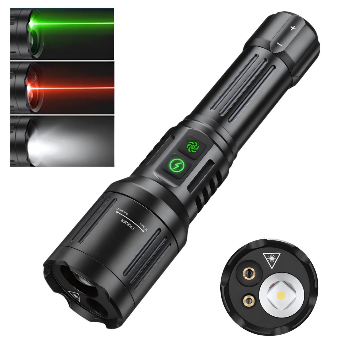 LIDIMI - Linterna LED táctica 1000lm recargable láser verde y rojo