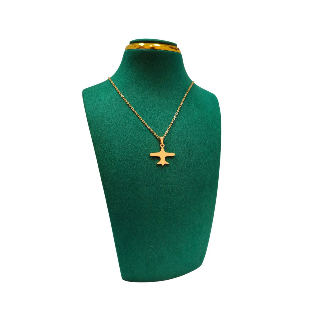 GENERICO - Pack Acero Collar con dije y Aretes - Avion Full Dorado