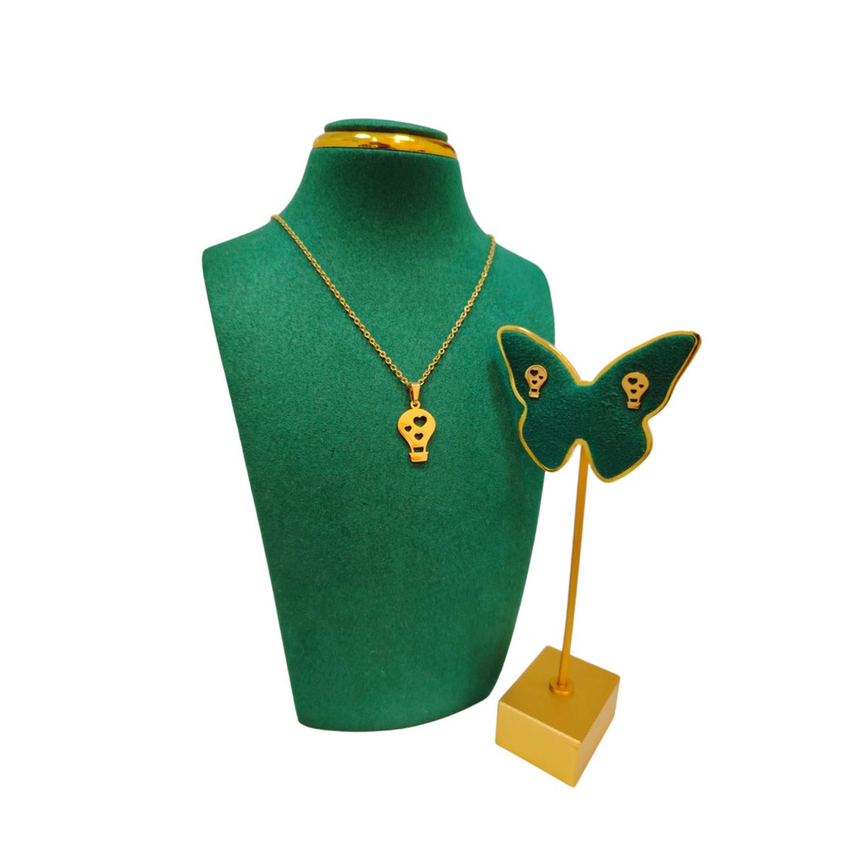 GENERICO - Pack Acero Collar con dije y Aretes - Globo Aerostatico Dorado