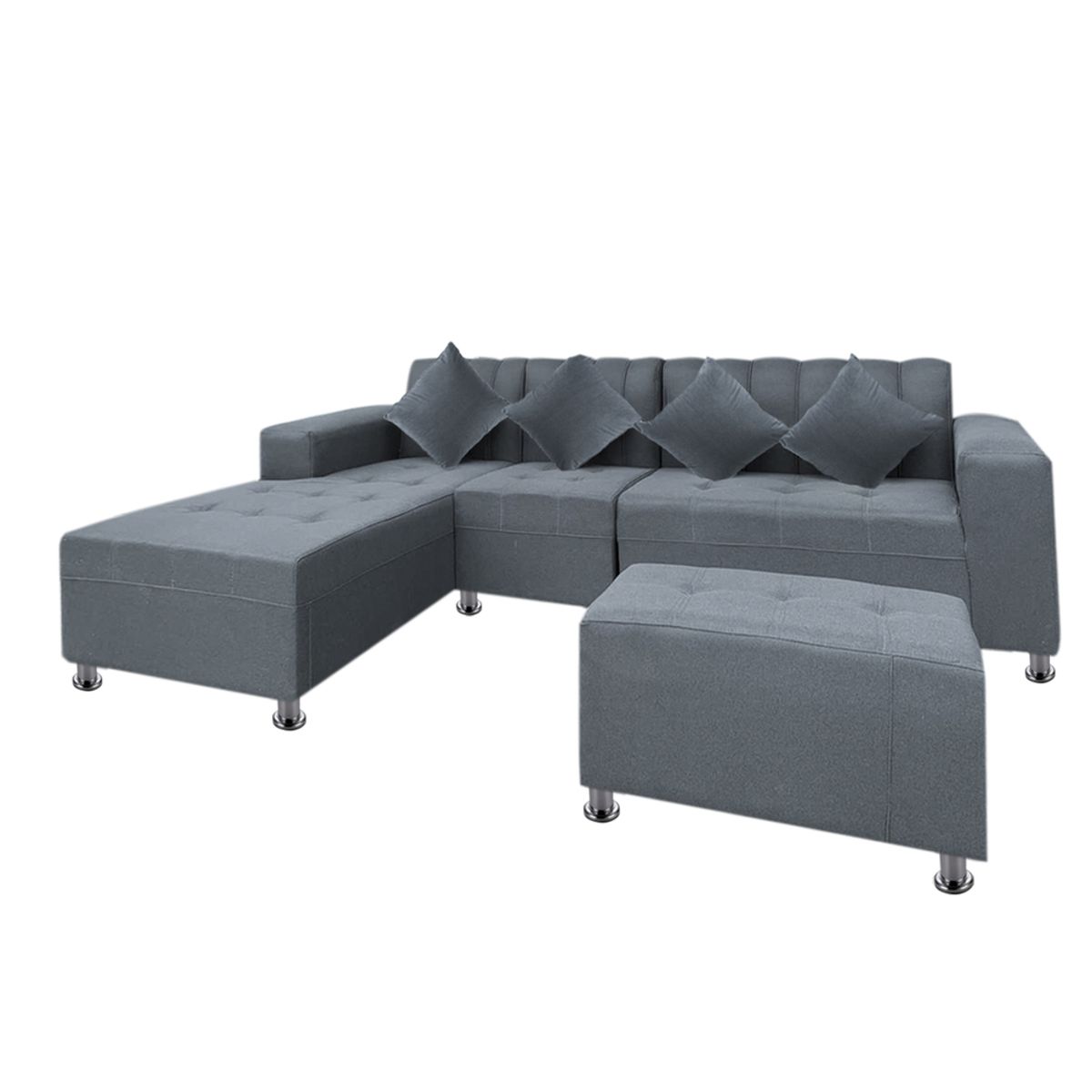 MOVENDA - Sofá Seccional Bremen 4 Cuerpos con Puff Plomo Movenda
