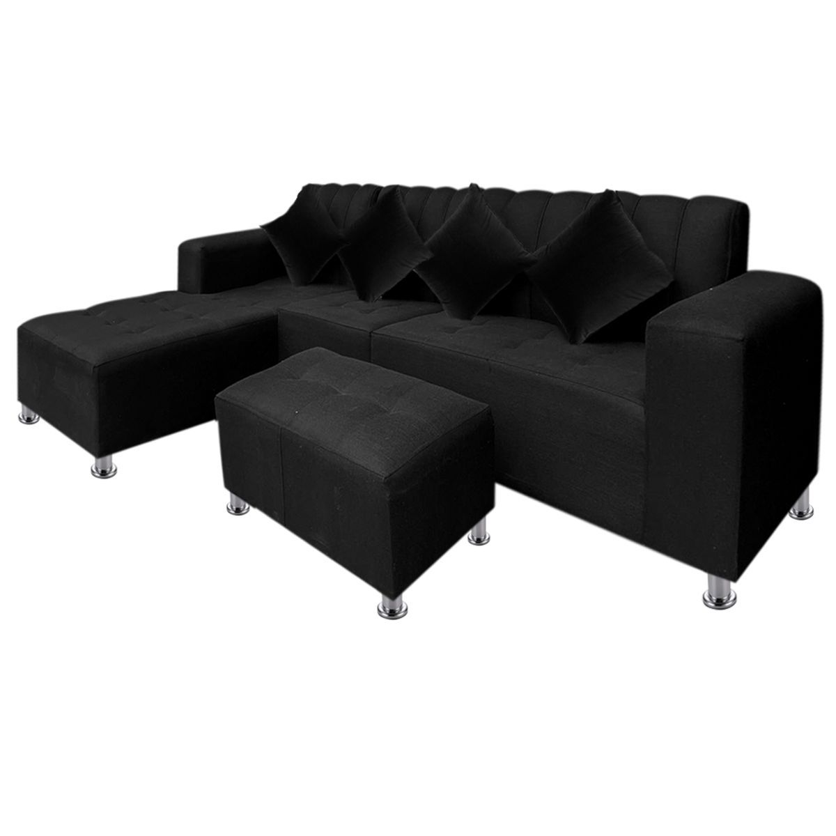 MOVENDA - Sofá Seccional Bremen 4 Cuerpos con Puff Negro Movenda
