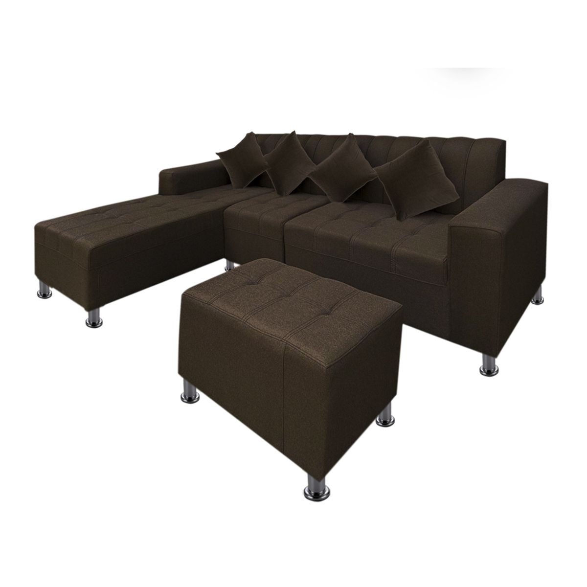 MOVENDA - Sofá Seccional Bremen 4 Cuerpos con Puff Marron Movenda