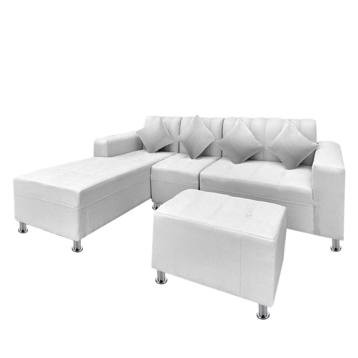 MOVENDA - Sofá Seccional Bremen 4 Cuerpos con Puff Blanco Movenda