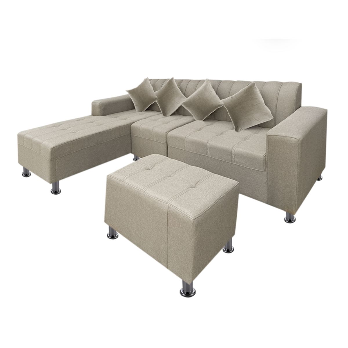 MOVENDA - Sofá Seccional Bremen 4 Cuerpos con Puff Beige Movenda