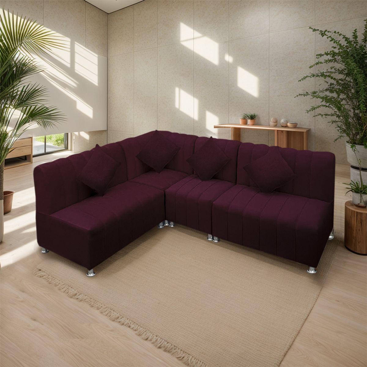 MOVENDA - Sofá Seccional en L Treveris 5 Cuerpos Vino Movenda