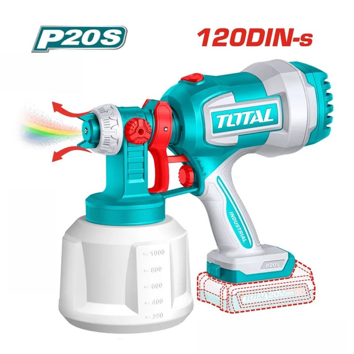 TOTAL TOOLS - Pistola para pintar de 1000ml 20v + batería + cargador Total