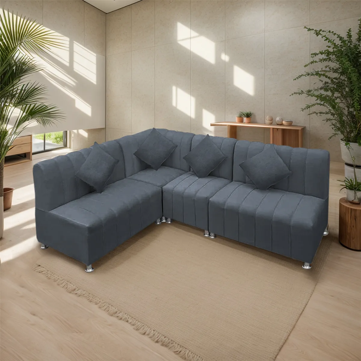 MOVENDA - Sofá Seccional en L Treveris 5 Cuerpos Plomo Movenda