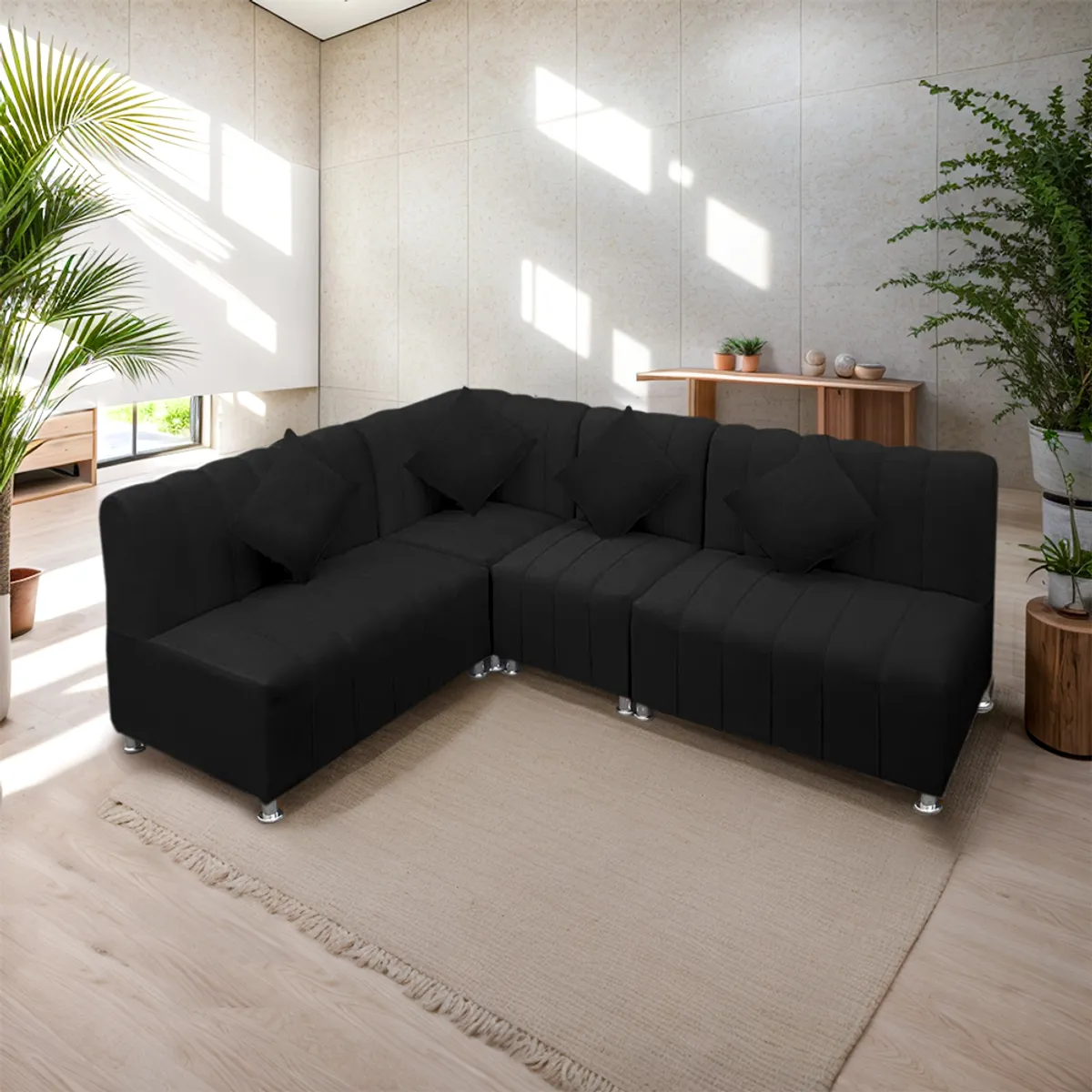 MOVENDA - Sofá Seccional en L Treveris 5 Cuerpos Negro Movenda