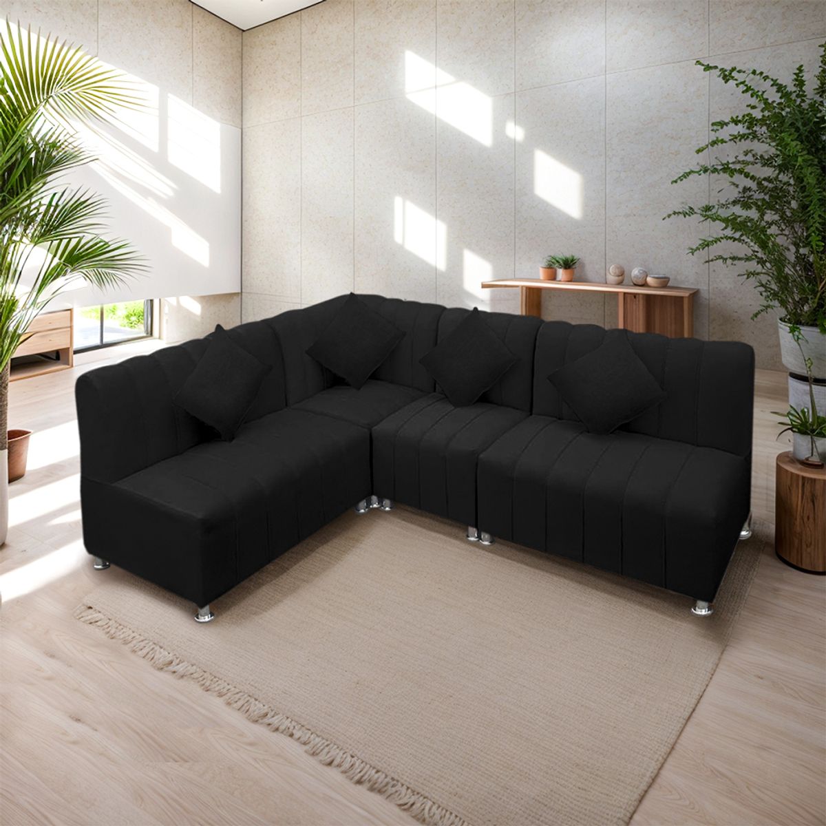 MOVENDA - Sofá Seccional en L Treveris 5 Cuerpos Negro Movenda