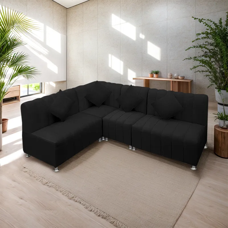 MOVENDA - Sofá Seccional en L Treveris 5 Cuerpos Negro Movenda