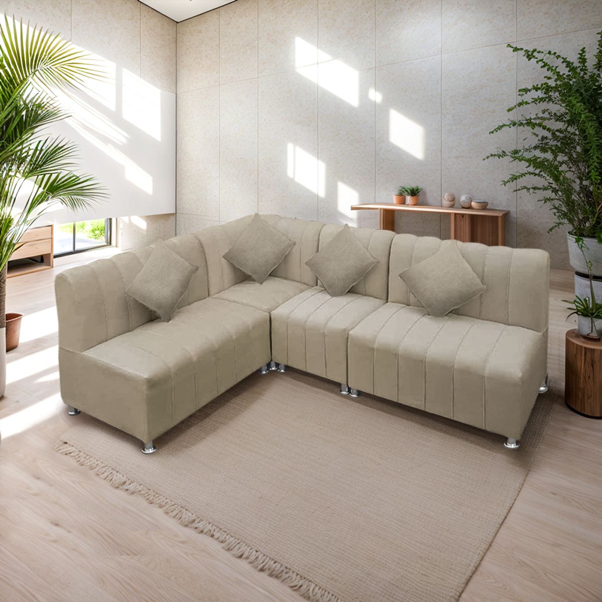 MOVENDA - Sofá Seccional en L Treveris 5 Cuerpos Beige Movenda