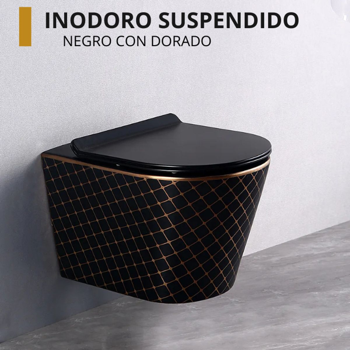 GENERICO - INODORO SUSPENDIDO NEGRO CON DORADO