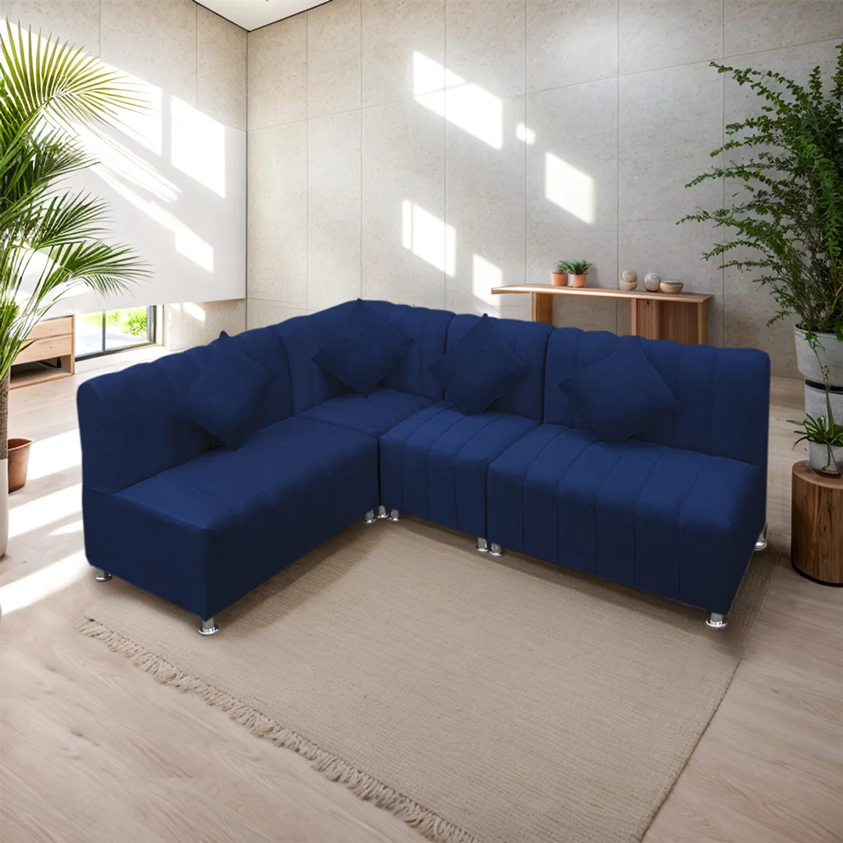 MOVENDA - Sofá Seccional en L Treveris 5 Cuerpos Azul Movenda