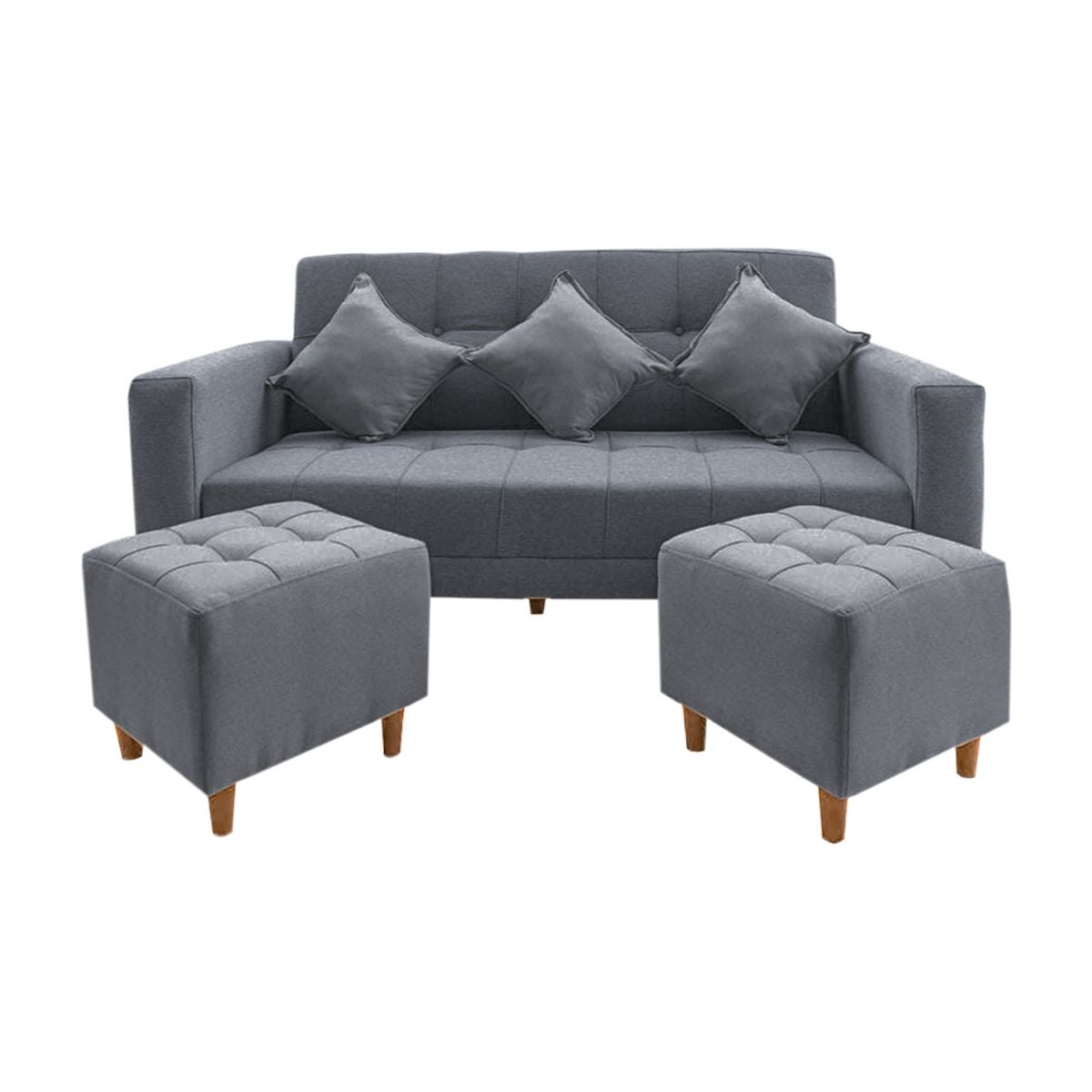 MOVENDA - Sofá Bonn 3 Cuerpos con 2 Puffs Plomo Movenda