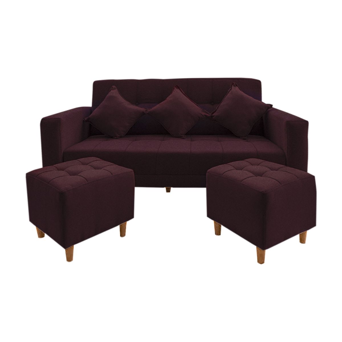MOVENDA - Sofá Bonn 3 Cuerpos con 2 Puffs Vino Movenda