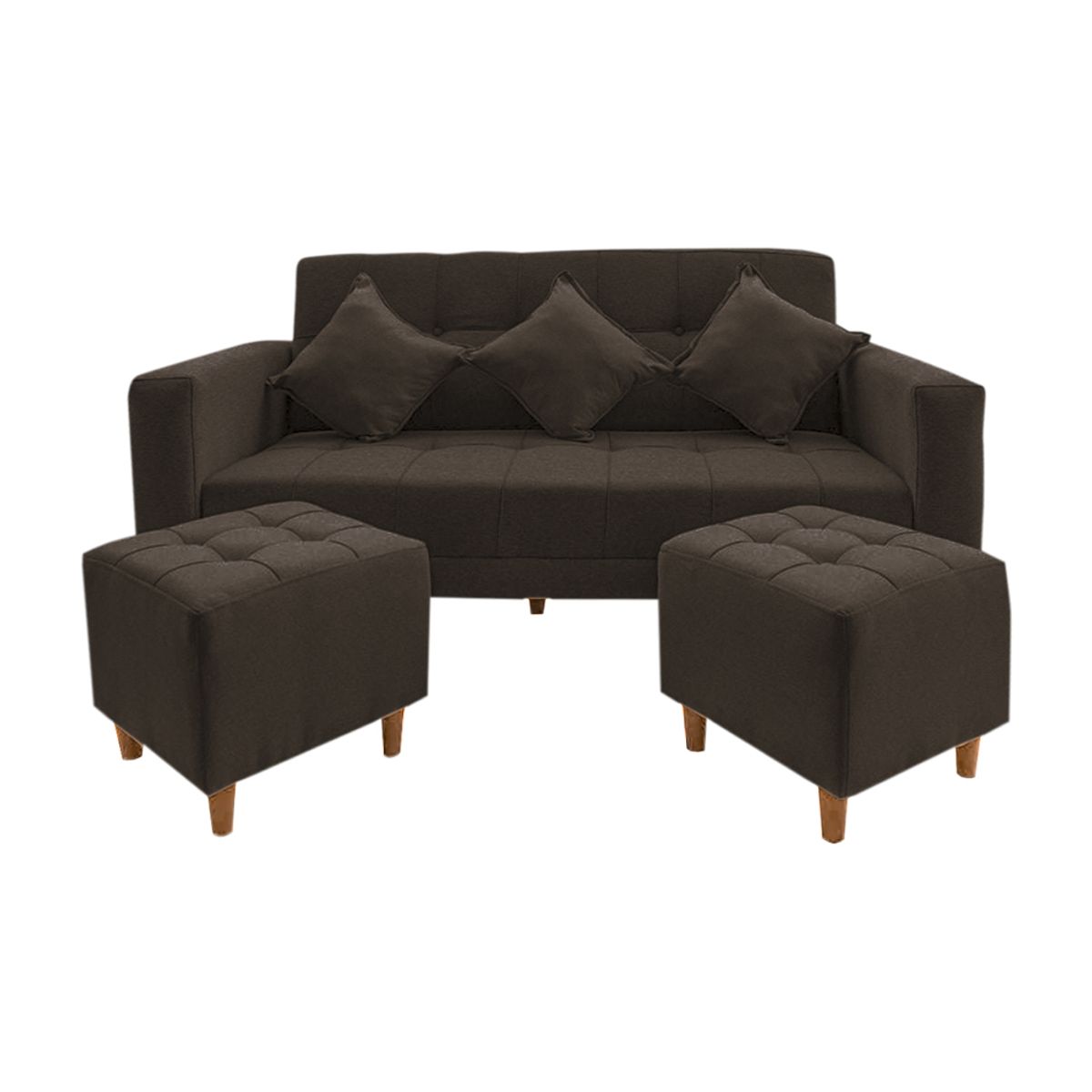 MOVENDA - Sofá Bonn 3 Cuerpos con 2 Puffs Marron Movenda