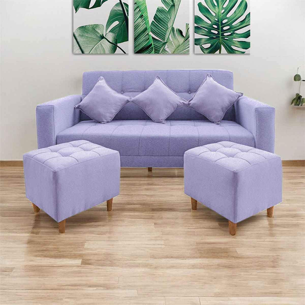MOVENDA - Sofá Bonn 3 Cuerpos con 2 Puffs Lila Movenda